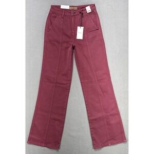 Judy Blue Jeans 5/27 Burgundy‎ Front Seam Hi Rise Straight Wide Leg Stretch New